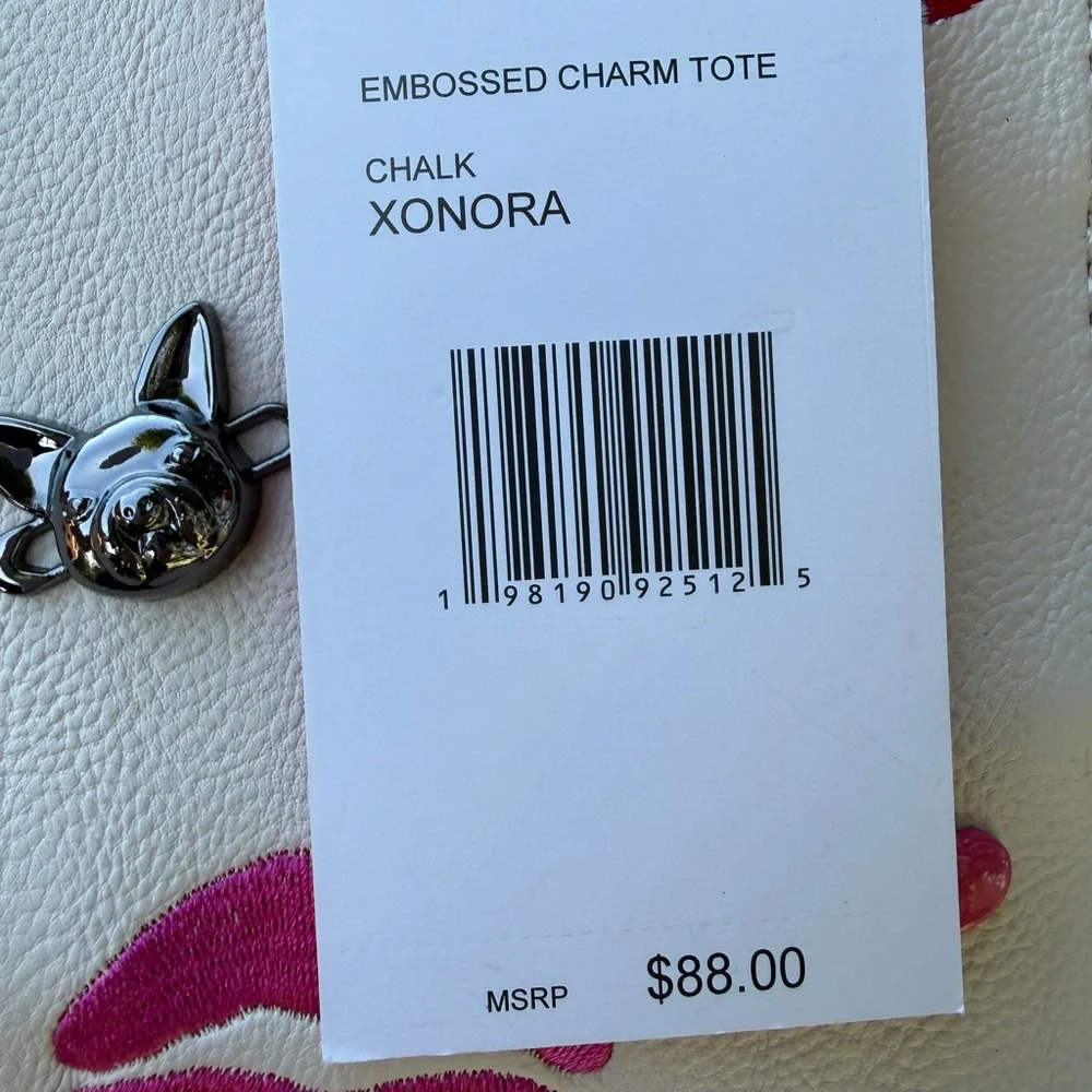 Betsey Johnson Cream Paris Embossed Charm Tote Square Satchel XONORA - Picture 2 of 5